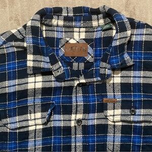 Orvis Men's Blue & Black Flannel Shirt Jacket Shacket with Pockets Thick Cotton